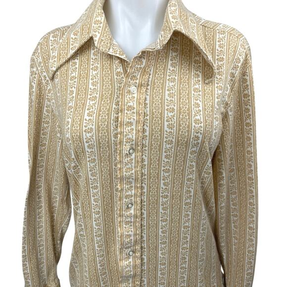 Towncraft Penneys Yellow Floral Striped Long Sleeve Button Down Shirt Top Size S - Picture 3 of 4